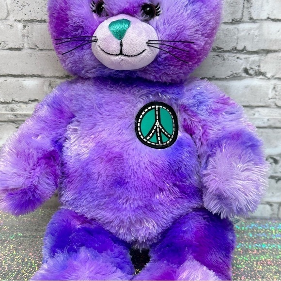 Build A Bear BAB Purple Tie Dye PEACE Cat Plush Best Friends Hearts Smiles - Picture 6 of 13